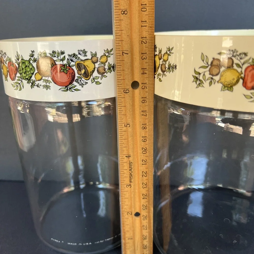 VTG Pyrex Spice O Life Store N See Canister Set of 3 Glass 1970s W/ Seals USA